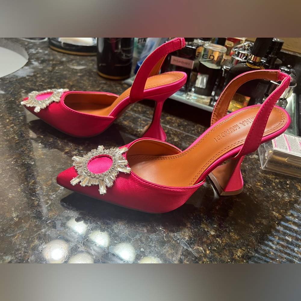 Amina muaddi 6.5 pink crystal heels